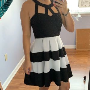 Black and White striped Party dress